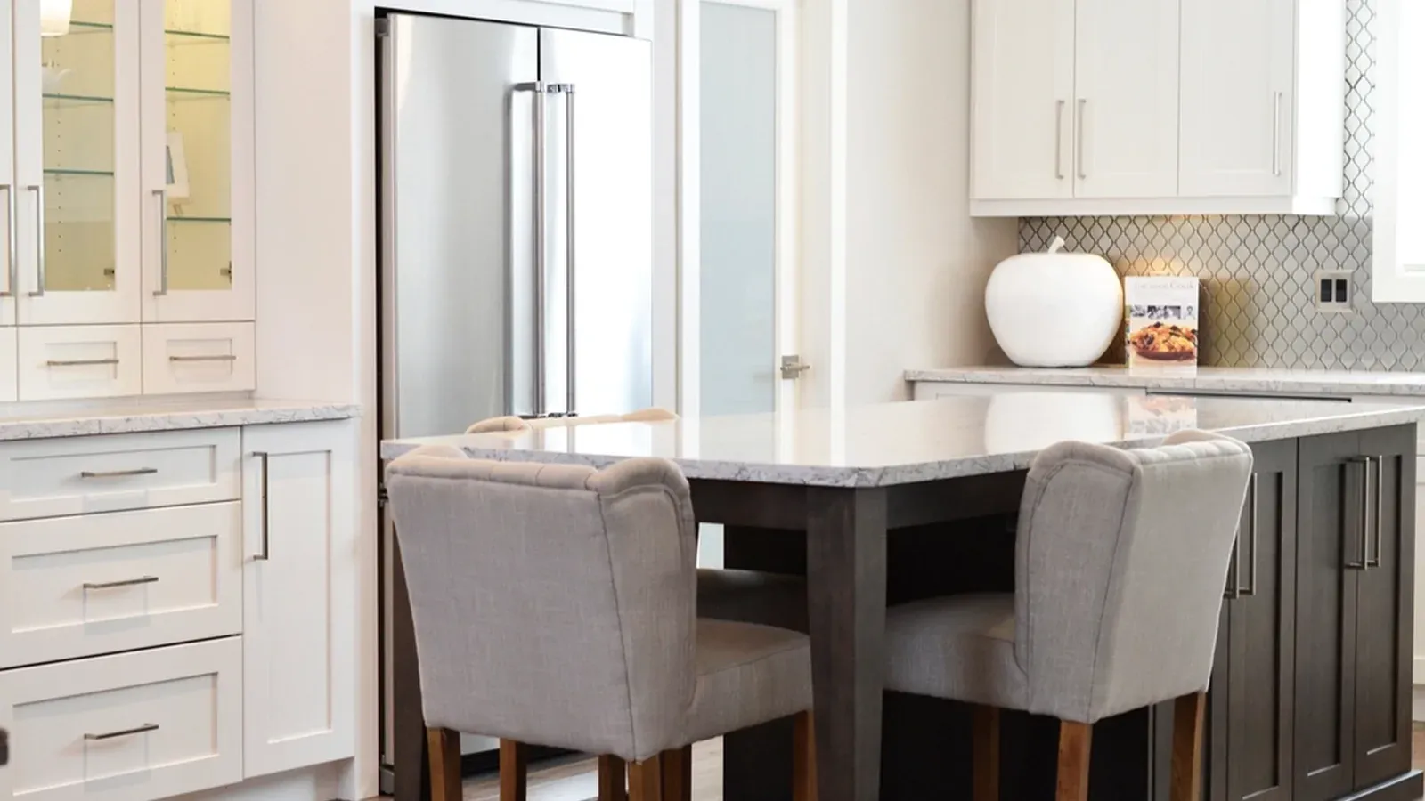 Renovated kitchen with island and dining nook
